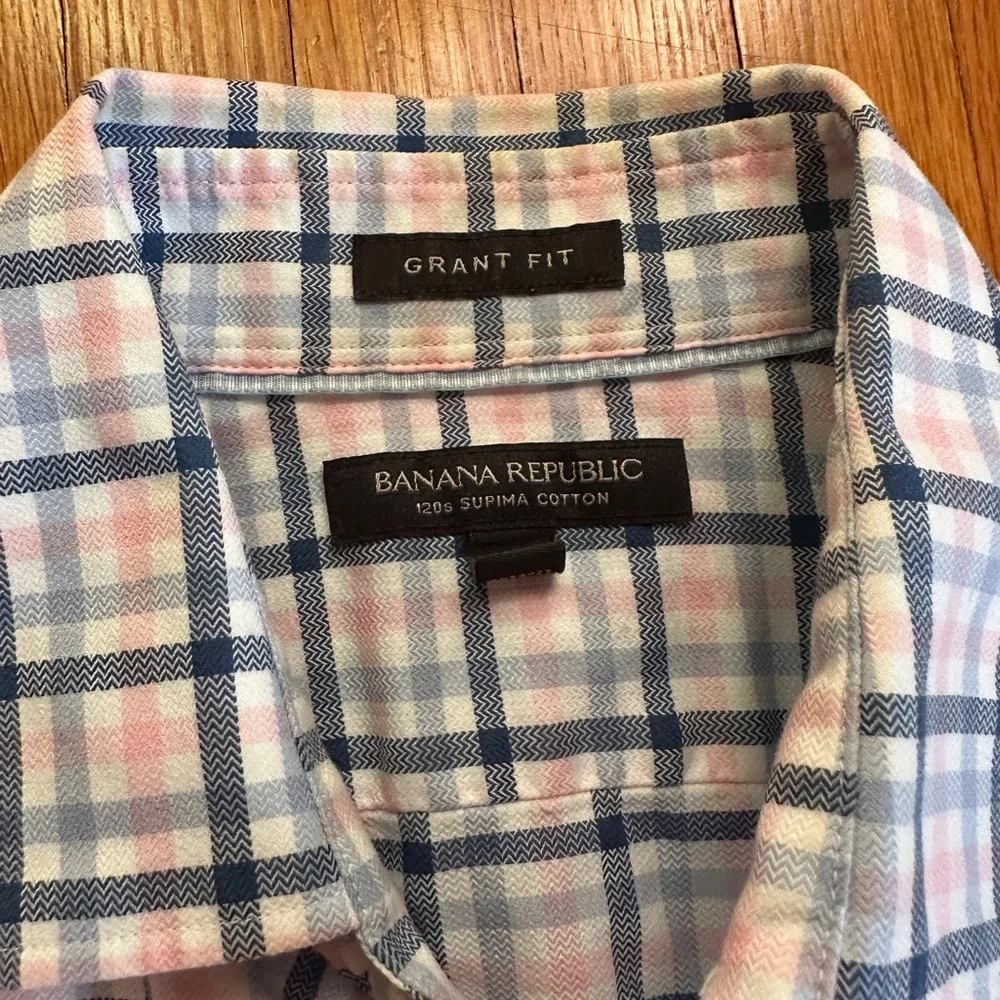 Banana Republic Grant Fit Slim Cotton Pink & Blue Button Down, Size S